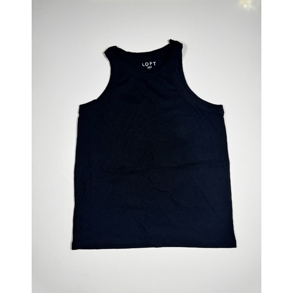 LOFT Tank Top Women XL Black Ribbed Fitted Stretch Essential Layering Sleeveless
